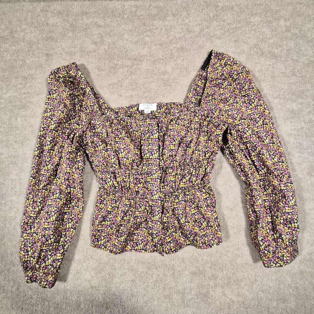 J.Crew Liberty Fabric Floral Smocked Waist Puff Sleeve Top BG158 Multi Color 8